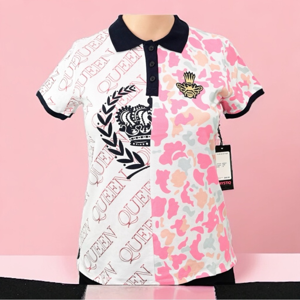 WOMEN’S GRAPHIC TWO-TONE CAMO POLO-PINK